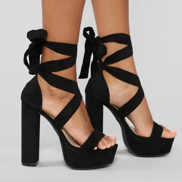 Women Summer Strappy Platform High Heel Black Sandals NewGew