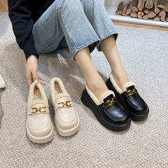 Women Minimalist Furred Thick Soled Winter Loafers Newgew Shoes