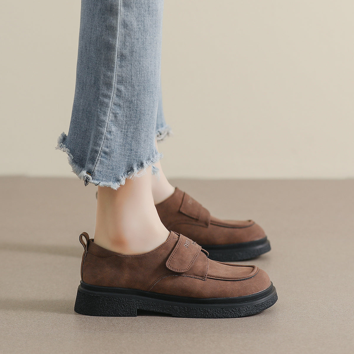Women Retro Suede Minimalist Velcro Tape Casual Shoes Newgew Shoes