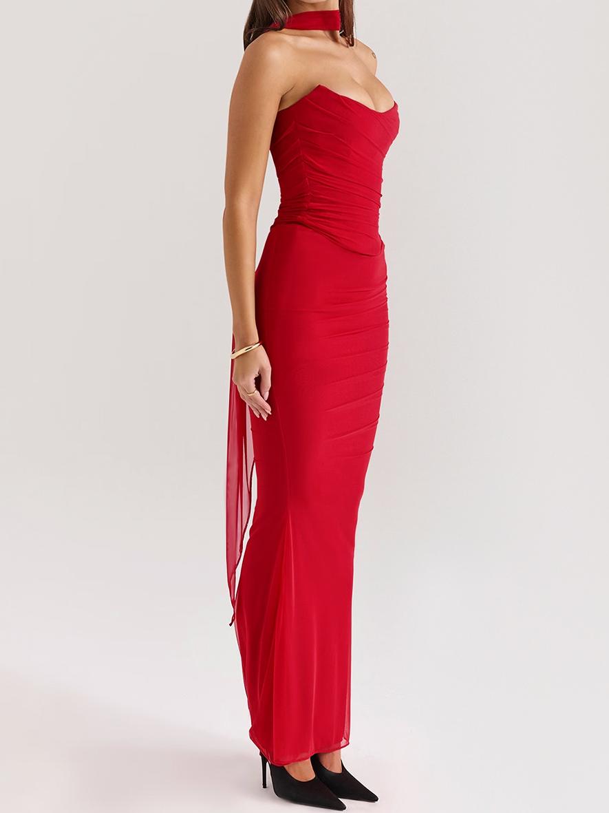 Pink Strapless Bodice and High Waist Skirt with Tie Set Newgew Dresses