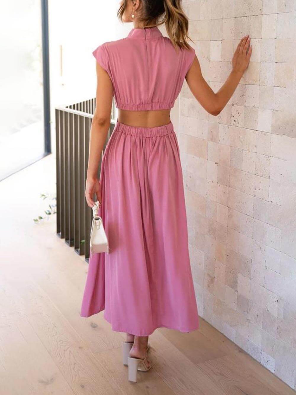 Cutout Waist Pocketed Vacation Midi Dress Newgew Dresses