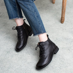 Women Autumn Solid Leather Casual Boots Newgew Shoes