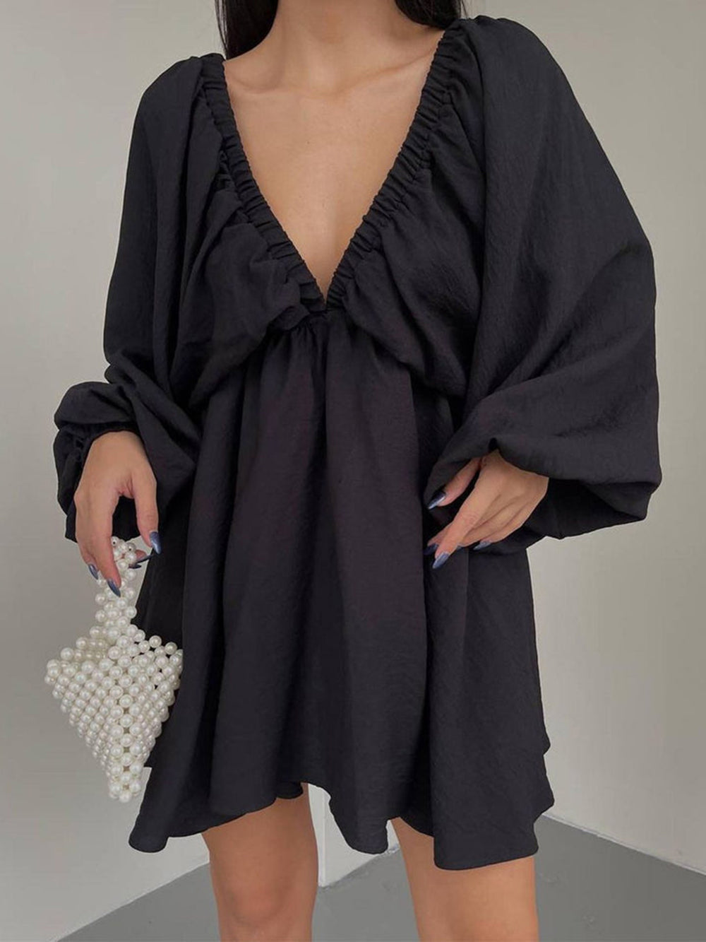 Woven Plunge Skater Mini Dress Newgew Dresses