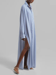 Avery Fluid Shirt Dress - White/Blue Stripe Newgew Dresses