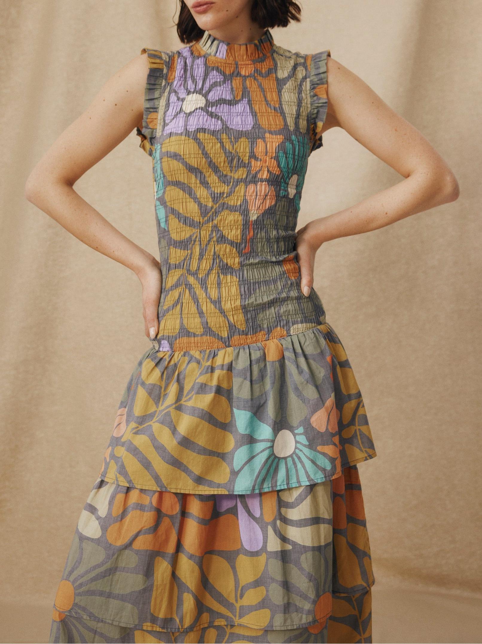 Multicolor Botanical Print Midi Dress Newgew Dresses