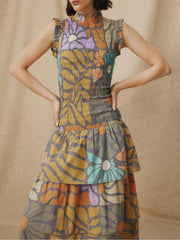 Multicolor Botanical Print Midi Dress Newgew Dresses