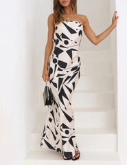 Satin Geometric Print Off Shoulder Maxi Dress Newgew Dresses