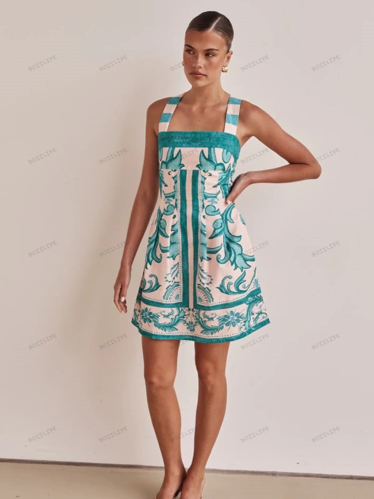 Trendy Casual Printed Spaghetti Strap Mini Dress Newgew Dresses