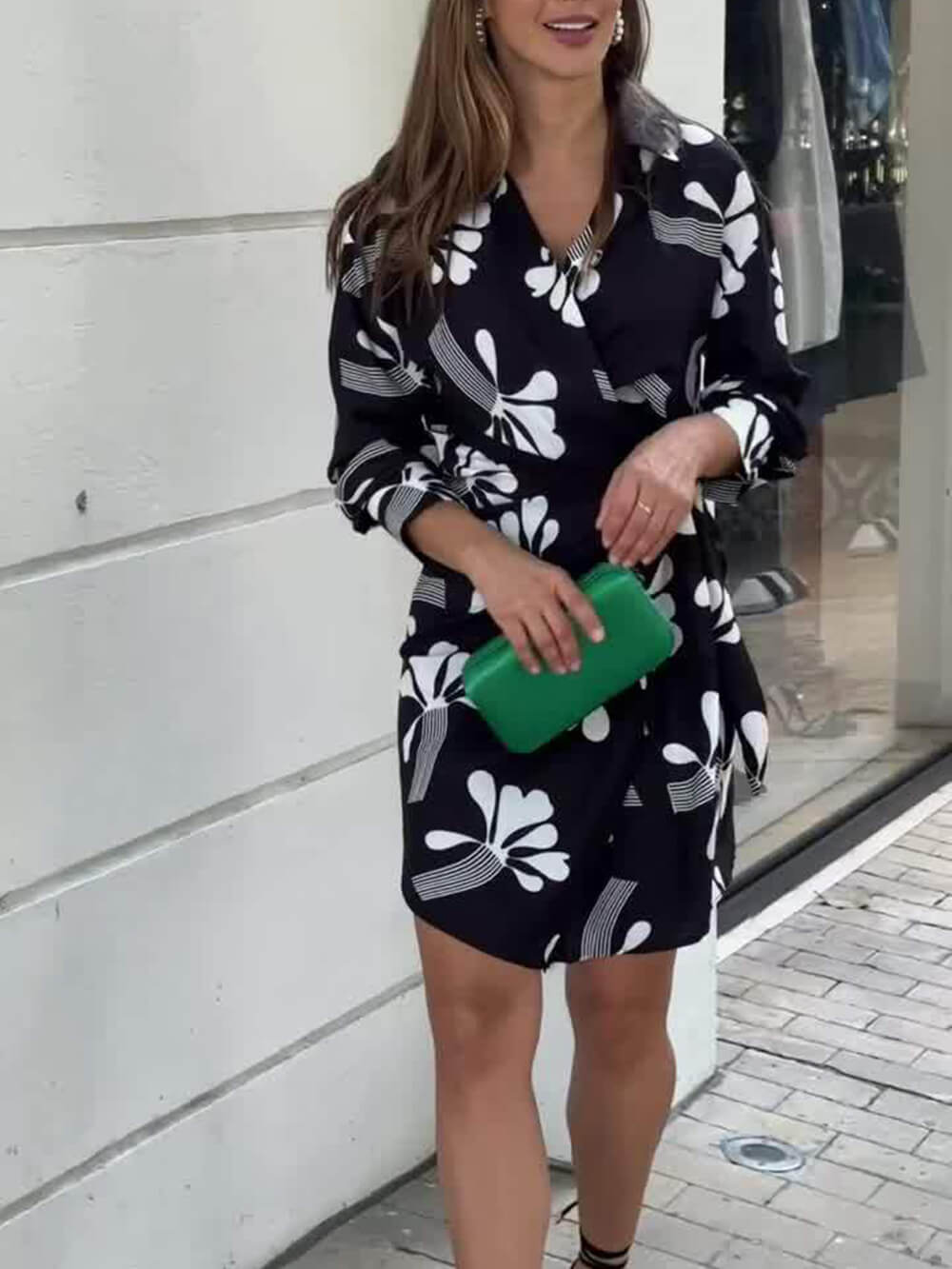Leaf Print Wrap Mini Dress Newgew Dresses
