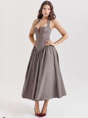Halter Neck Midi Dress with Side Slit - Smoky Gray Newgew Dresses