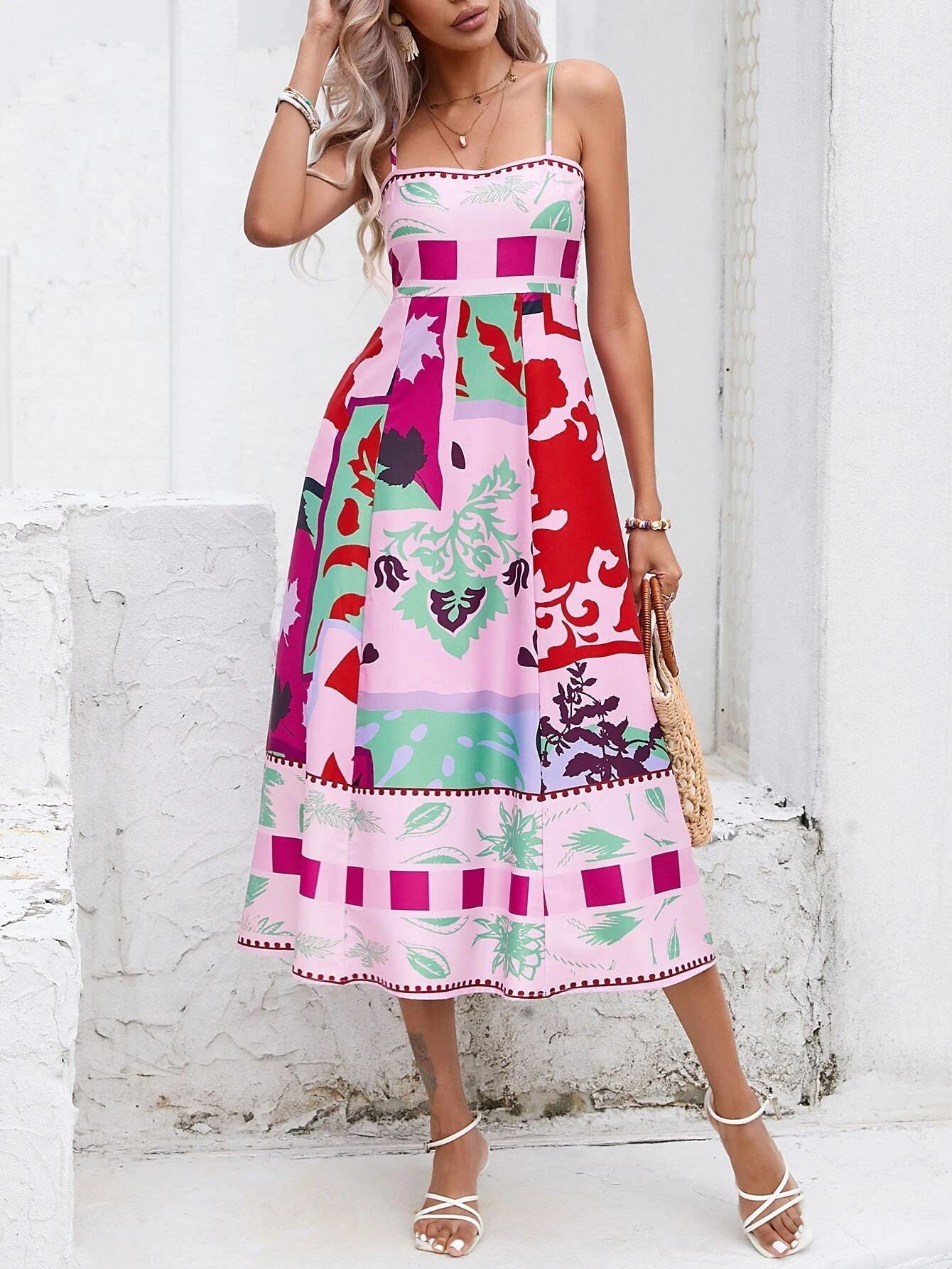 Patchwork Slip Maxi Dress: Abstract Colorful Printed Newgew Dresses