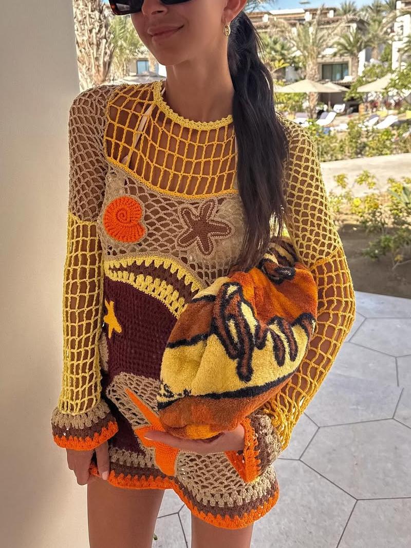 Coral Reef-Inspired Pattern Crochet Mini Dress Newgew Dresses