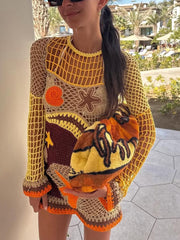 Coral Reef-Inspired Pattern Crochet Mini Dress Newgew Dresses