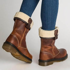 Plain Flat Round Toe Date Outdoor Mid Calf Flat Boots NewGew