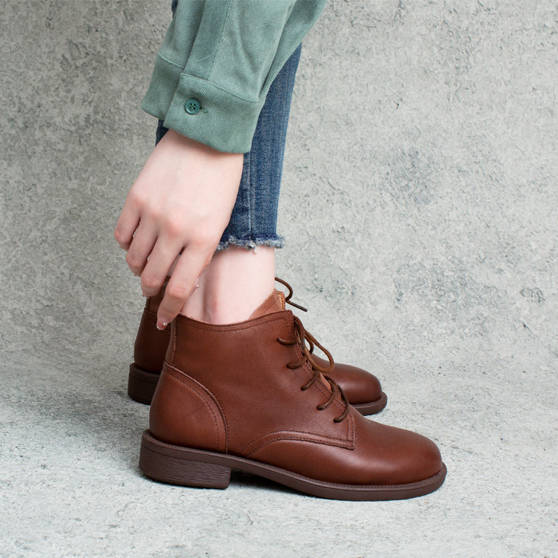 Women Autumn Solid Leather Casual Boots Newgew Shoes