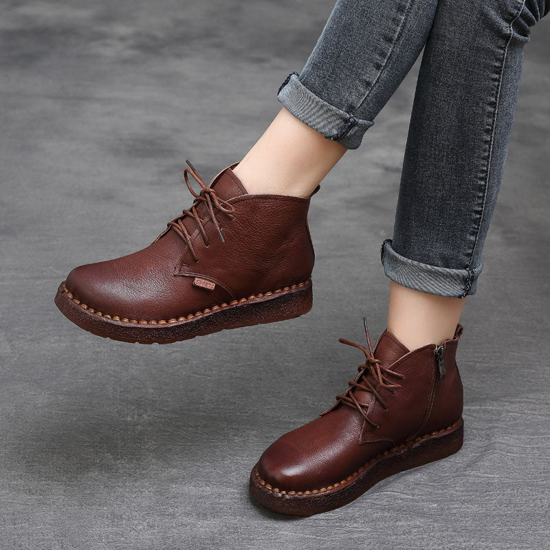 Women Cowhide Soft Casual Retro Ankle Boots Newgew Shoes