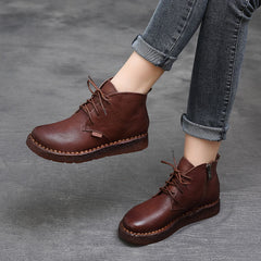 Women Cowhide Soft Casual Retro Ankle Boots Newgew Shoes