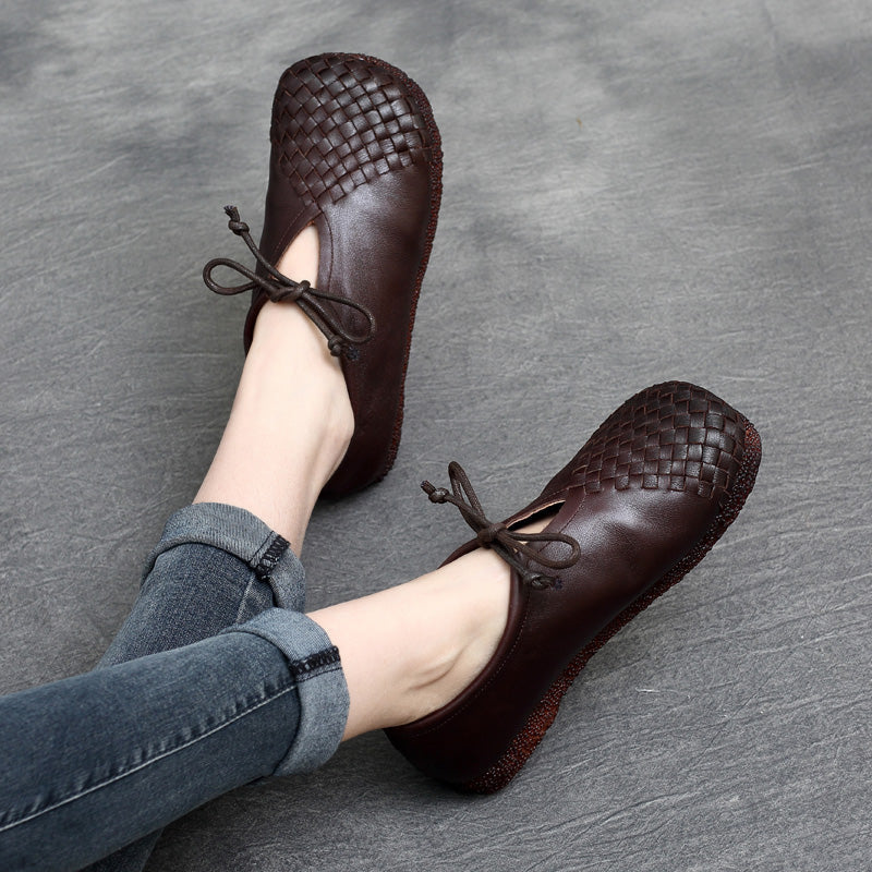 Women Retro Soft Hand-Knitted Leather Casual Shoes Newgew Shoes