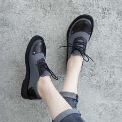 Women Leather Canvas Patchwork Flat Casual Shoes Newgew Shoes