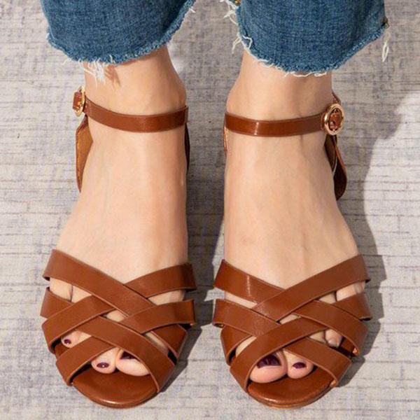 Crossed Strap Flats Adjustable Buckle Sandals NewGew