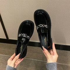 Women Retro Glossy Black JK Loafers Newgew Shoes