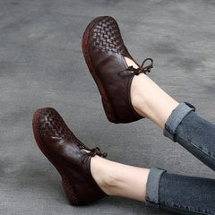 Women Retro Soft Hand-Knitted Leather Casual Shoes Newgew Shoes