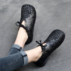 Women Retro Soft Hand-Knitted Leather Casual Shoes Newgew Shoes