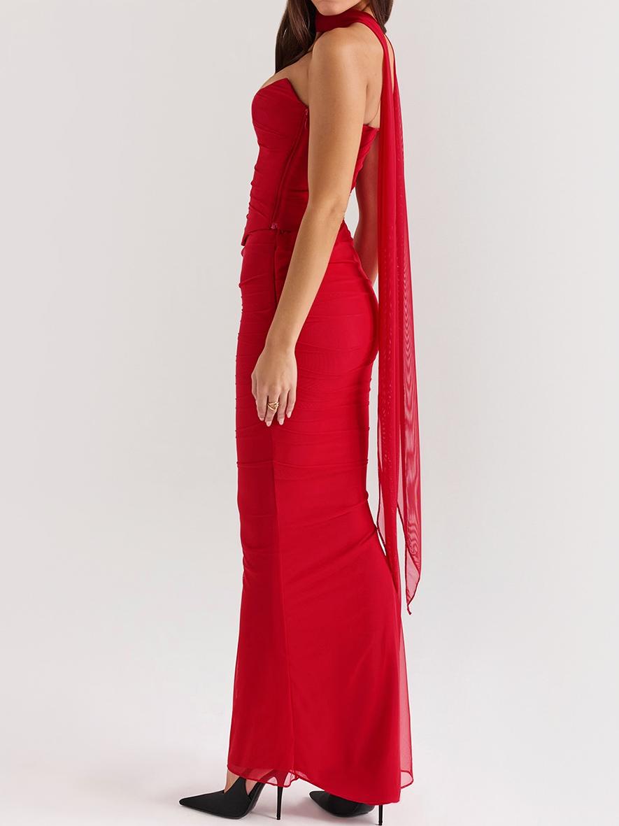 Pink Strapless Bodice and High Waist Skirt with Tie Set Newgew Dresses