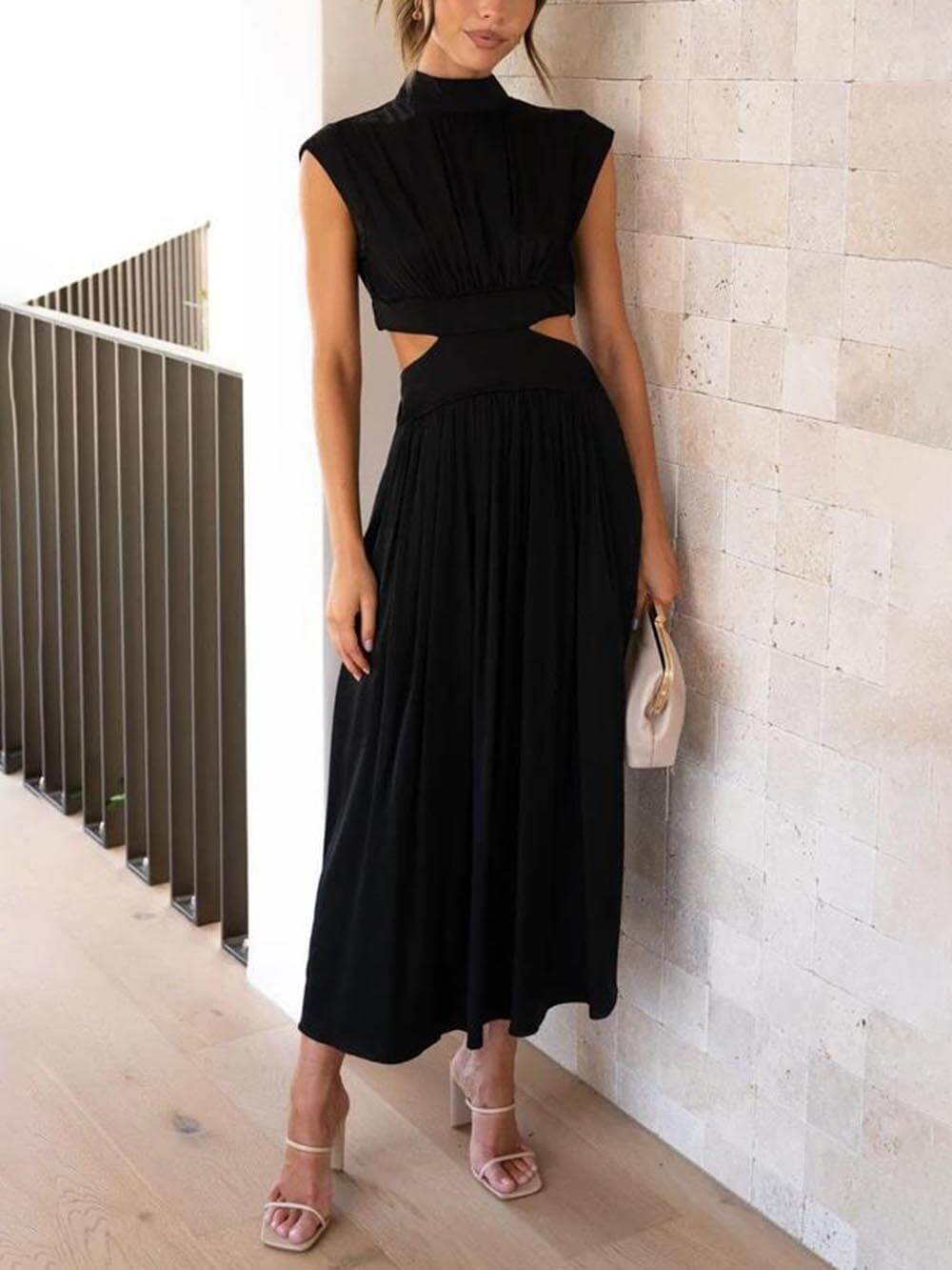 Cutout Waist Pocketed Vacation Midi Dress Newgew Dresses