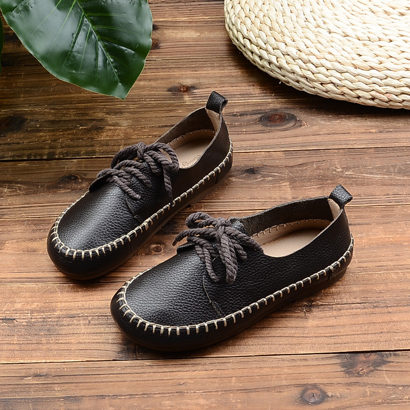 Women Retro Leather Flat Casual Shoes Newgew Shoes