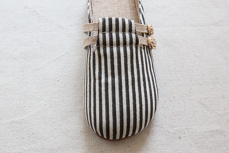 Women Retro Stripe Canvas Flat Casual Mules Newgew Shoes