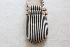 Women Retro Stripe Canvas Flat Casual Mules Newgew Shoes