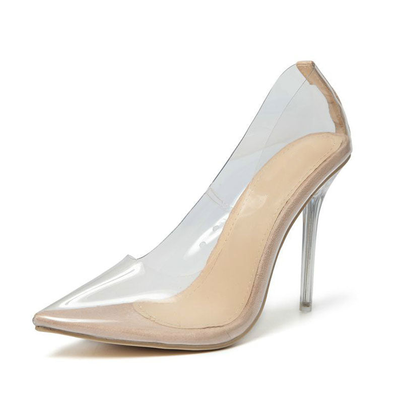 Powerful Transparent Pointed Toe High Heel Suede Trim Pumps - Apricot NewGew