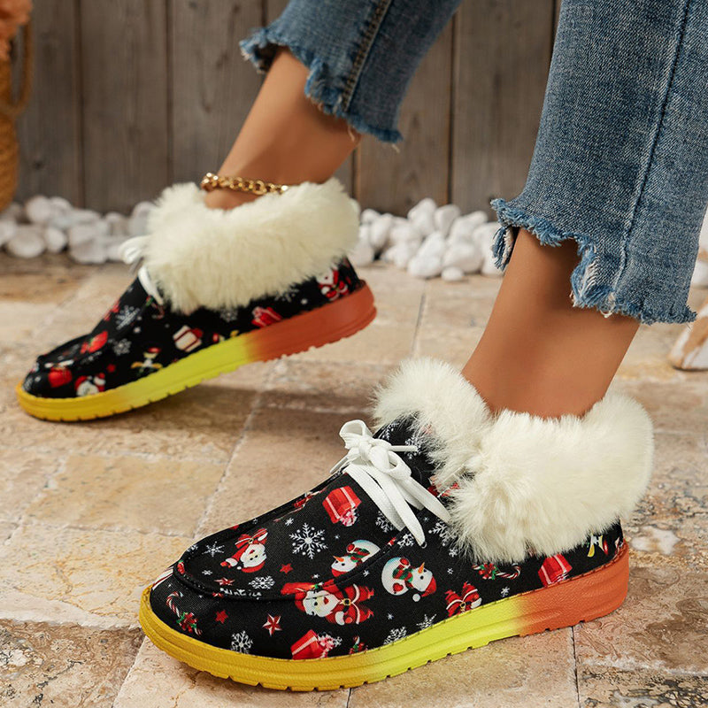 Casual Patchwork Frenulum Printing Round Keep Warm Comfortable Out Door Shoes NewGew