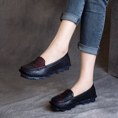 Women Retro Leather Color Matching Flats Newgew Shoes