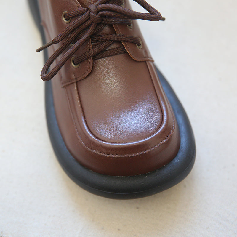 Women Retro Patchwork Solid Leather Casual Shoes Newgew Shoes