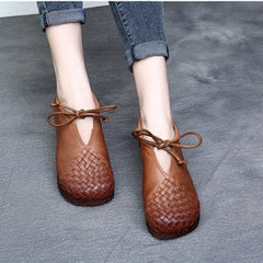 Women Retro Soft Hand-Knitted Leather Casual Shoes Newgew Shoes