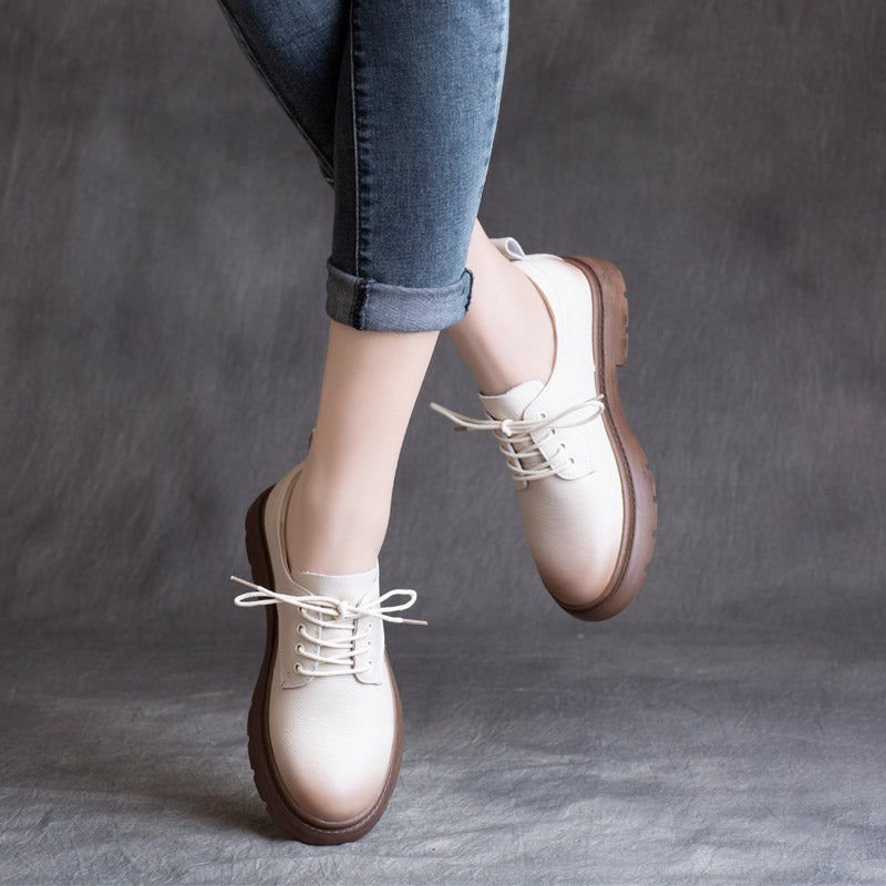 Women Flat Retro Leather Casual Shoes Newgew Shoes