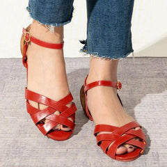 Crossed Strap Flats Adjustable Buckle Sandals NewGew