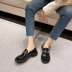 Women Retro Glossy Black JK Loafers Newgew Shoes