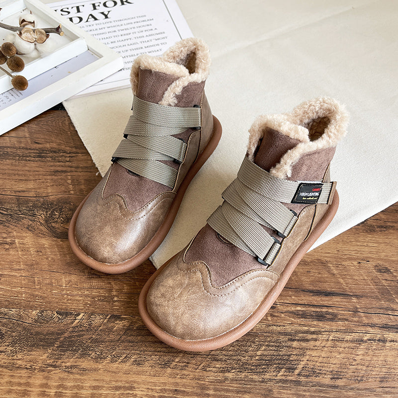 Women Retro Patchwork Flat Casual Boots Newgew Shoes