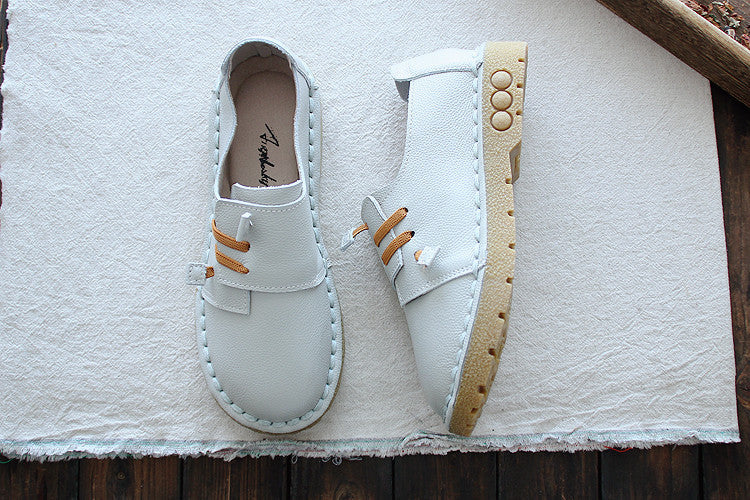 Women Retro Soft Cowhide Leather Casual Shoes Newgew Shoes