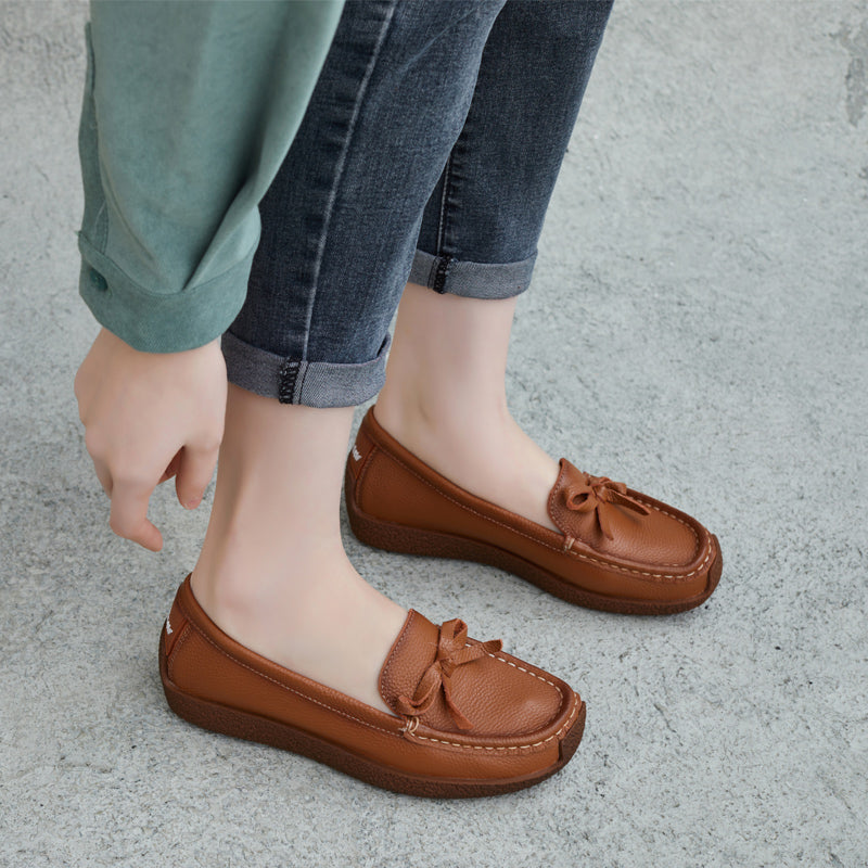 Women Spring Soft Cowhide Retro Casual Loafers Newgew Shoes