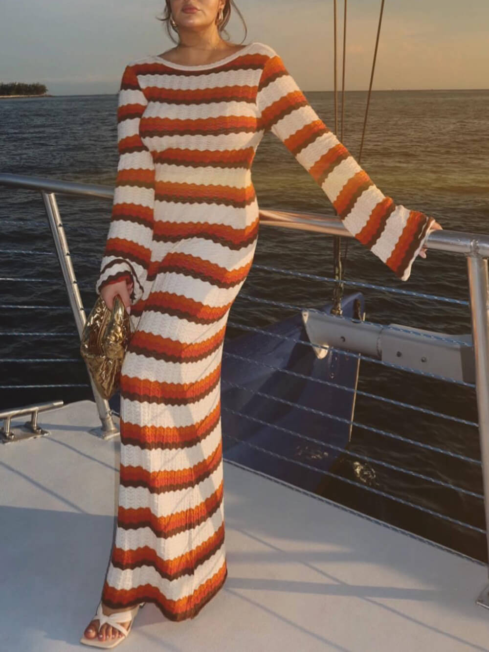 Zigzag Pattern Crochet Open Back Maxi Dress Newgew Dresses