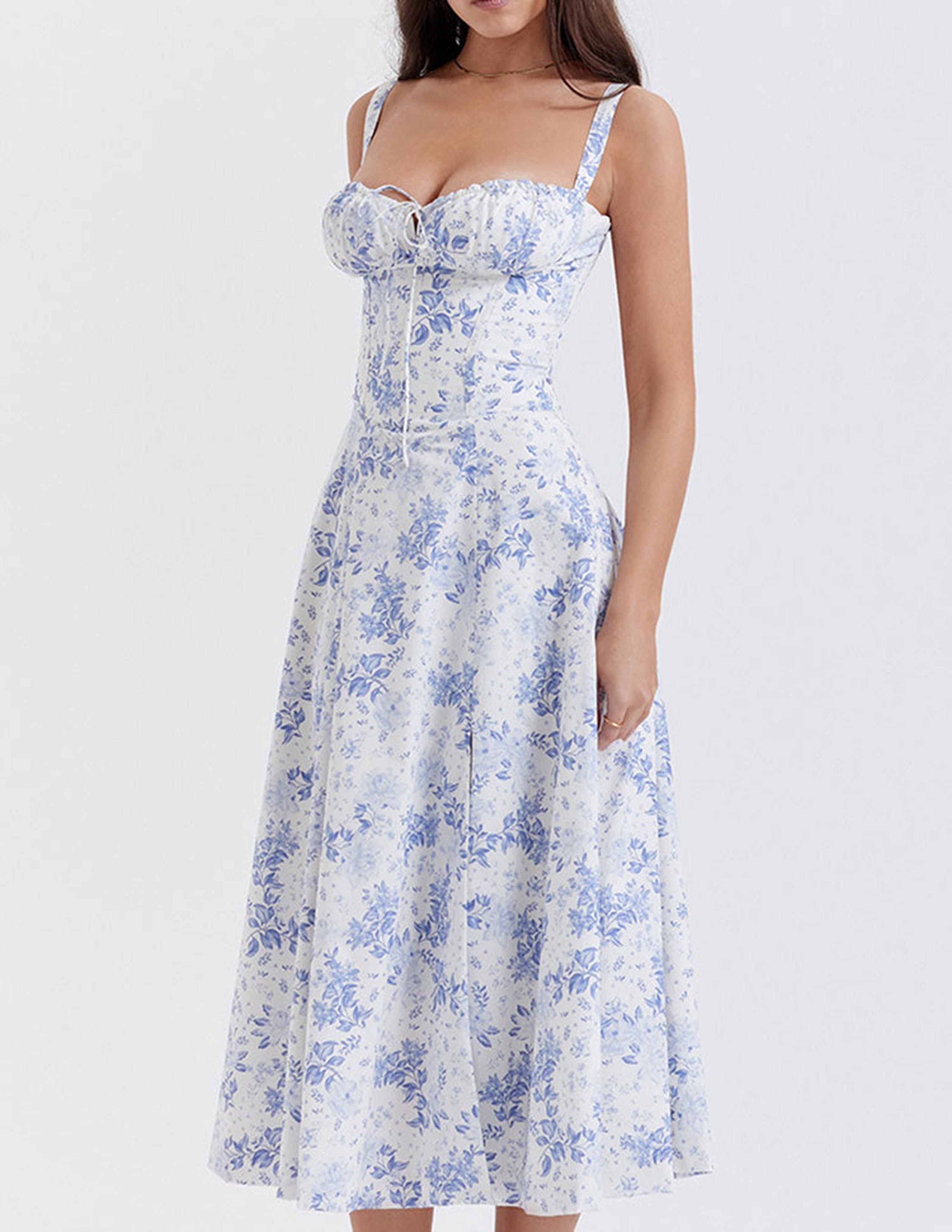 Rose Print Herringbone Slip Dress Newgew Dresses