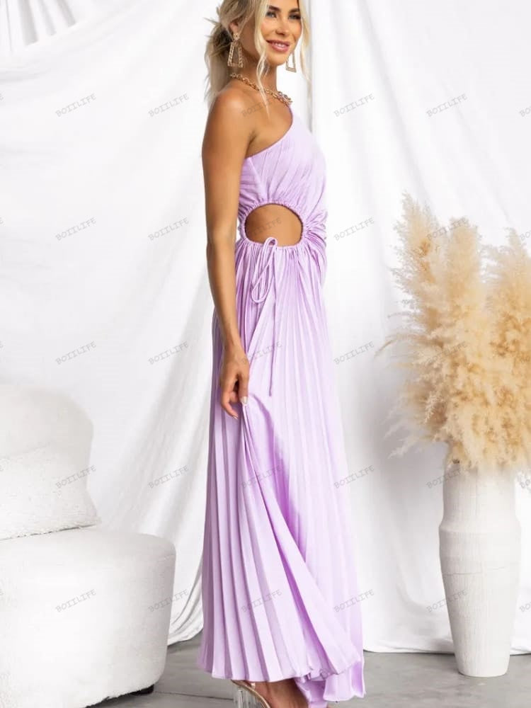 Pleated One-Shoulder Cut-Out Waist Gown Newgew Dresses