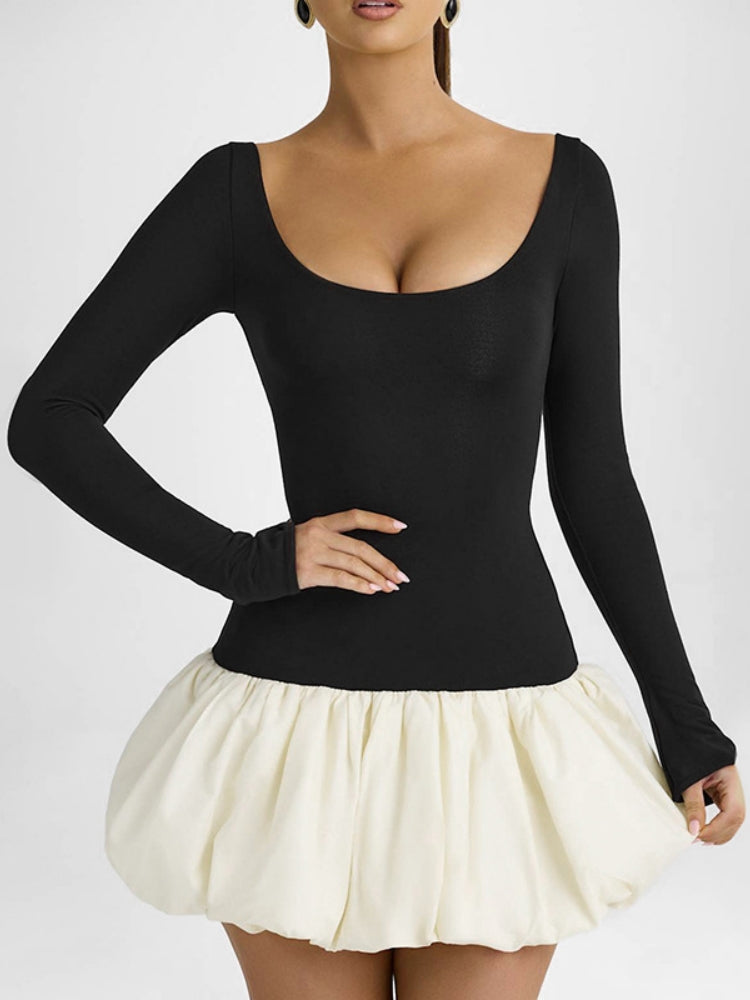 Elegant U-Neck Colorblock Dress Newgew Dresses