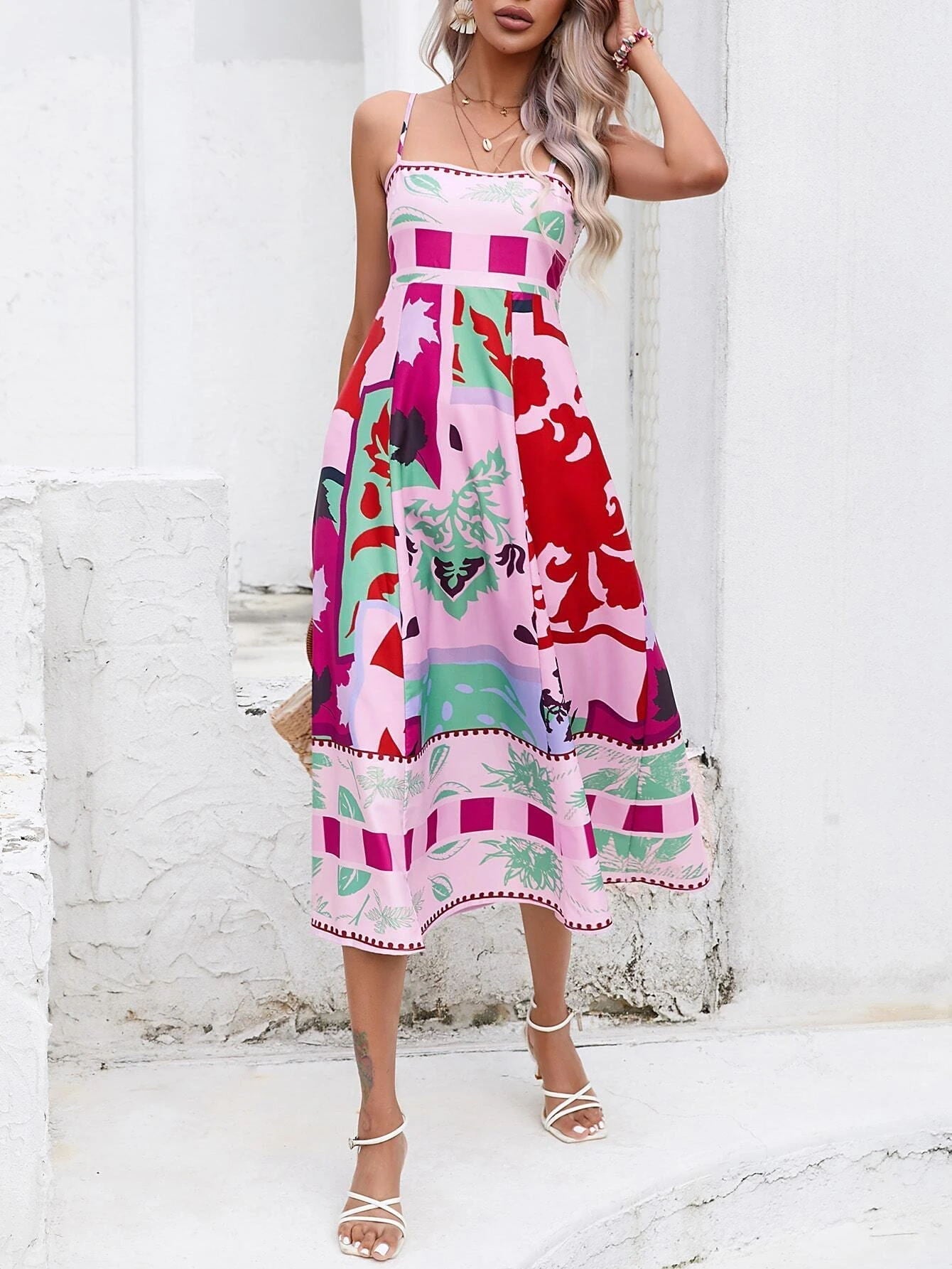 Patchwork Slip Maxi Dress: Abstract Colorful Printed Newgew Dresses