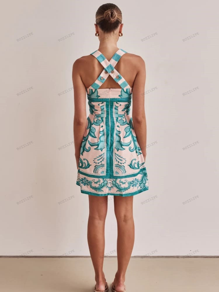 Trendy Casual Printed Spaghetti Strap Mini Dress Newgew Dresses