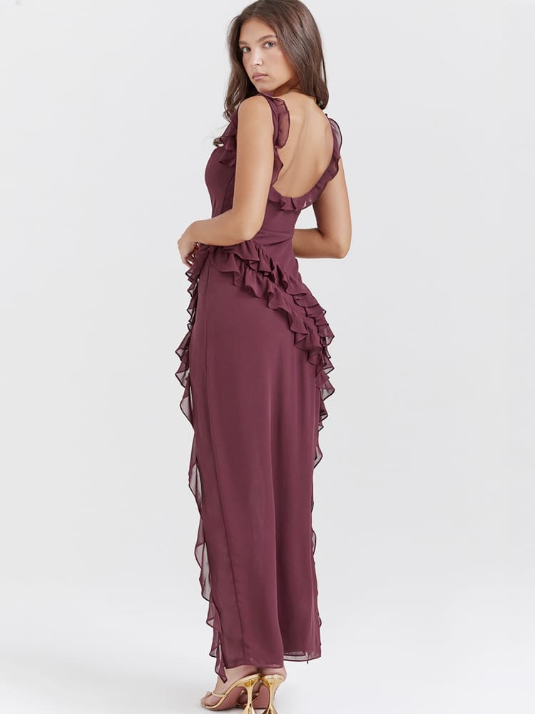 Ruffled Long Maxi Slip Dress - Mulberry Newgew Dresses